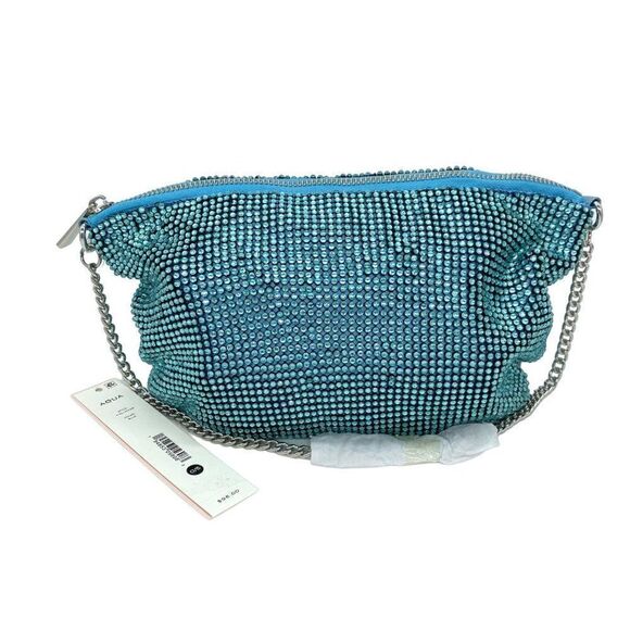 Aqua Crystal Glass Mesh Beaded Shoulder Bag Clutch Purse in Blue New
